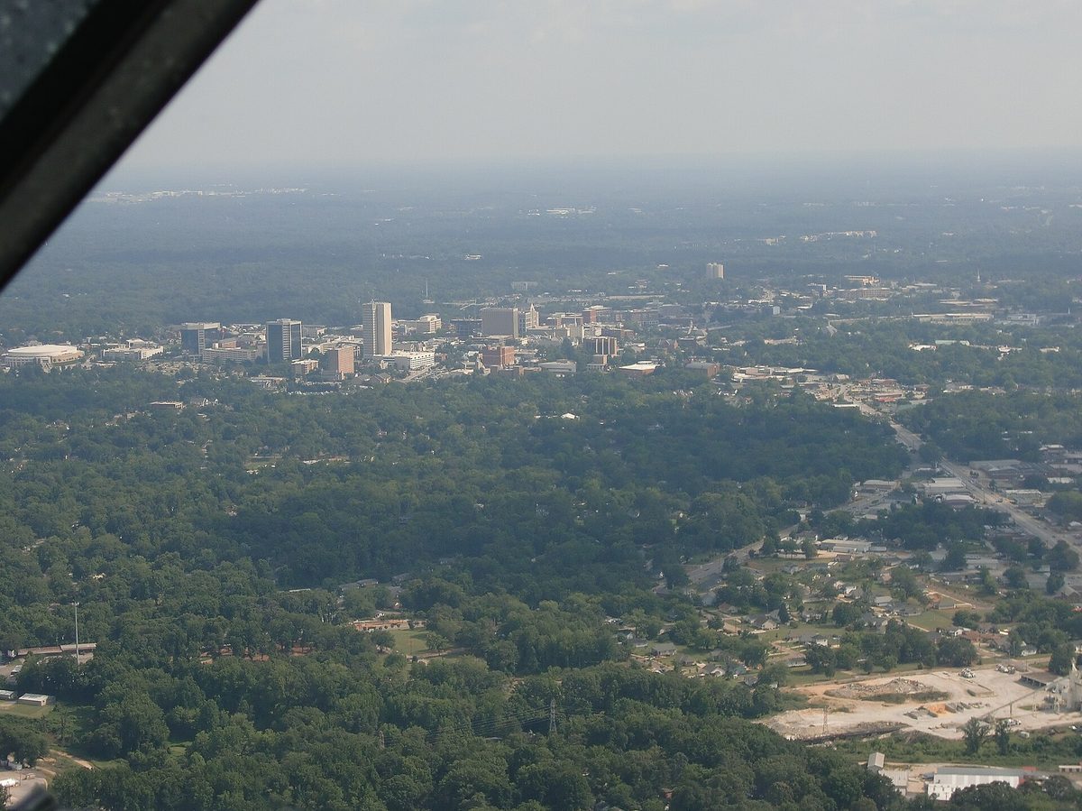 Skyline and aerial view of Greenville, SC - LD Movers moving service area
