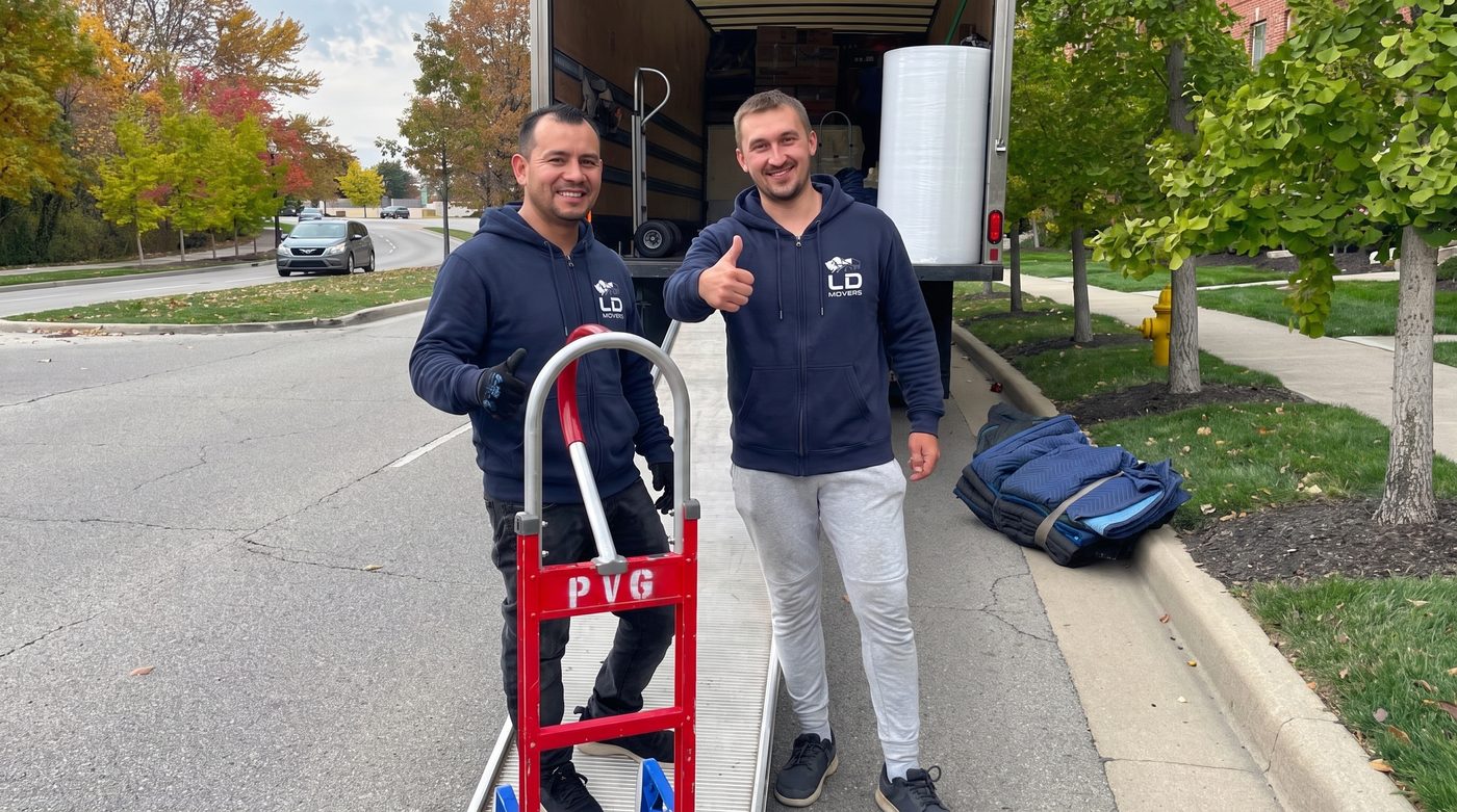 Crew giving a thumbs-up at the truck ramp on move day — Chicago to Boston long-distance moving