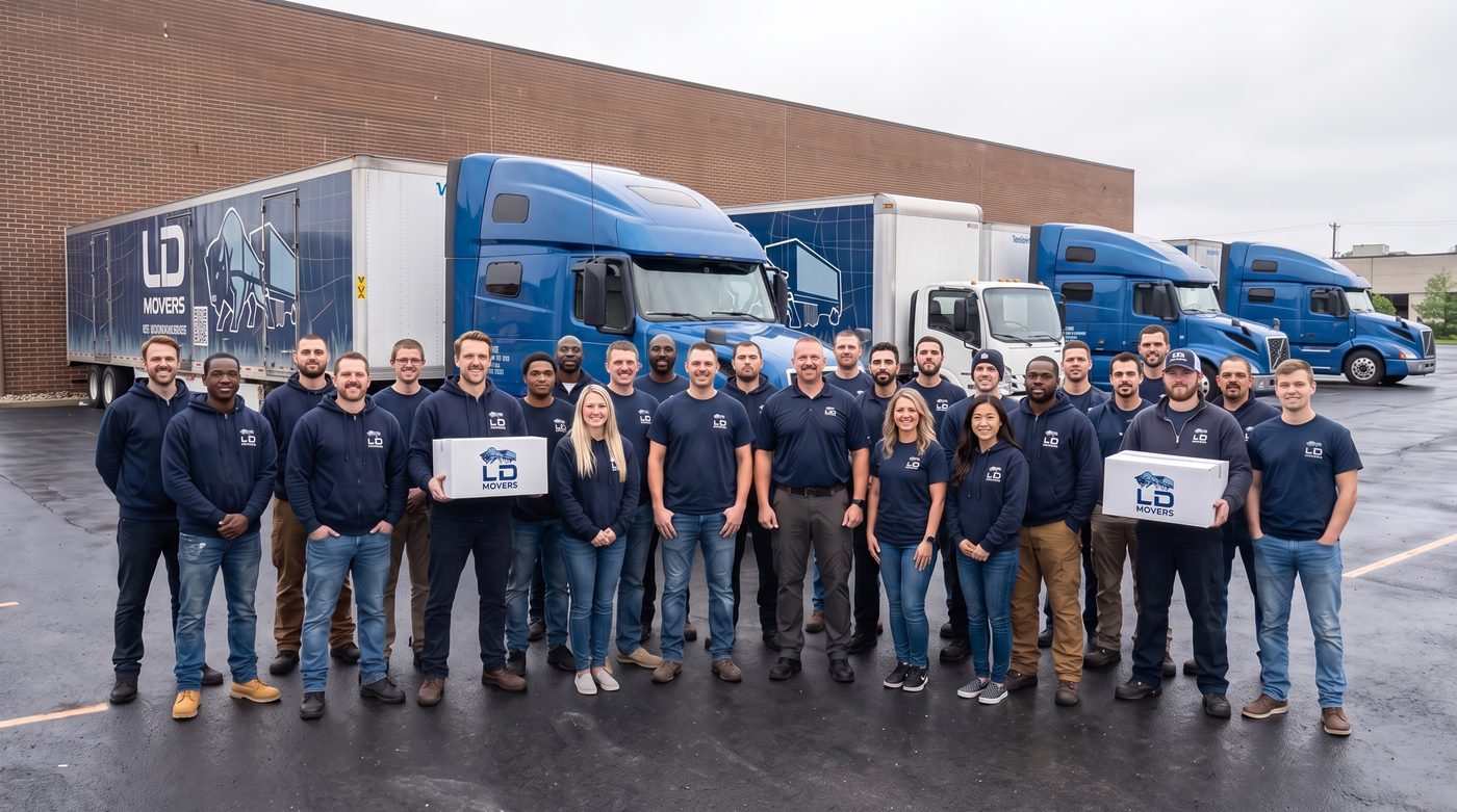 Full LD Movers team in front of the company fleet for a Chicago to Phoenix move