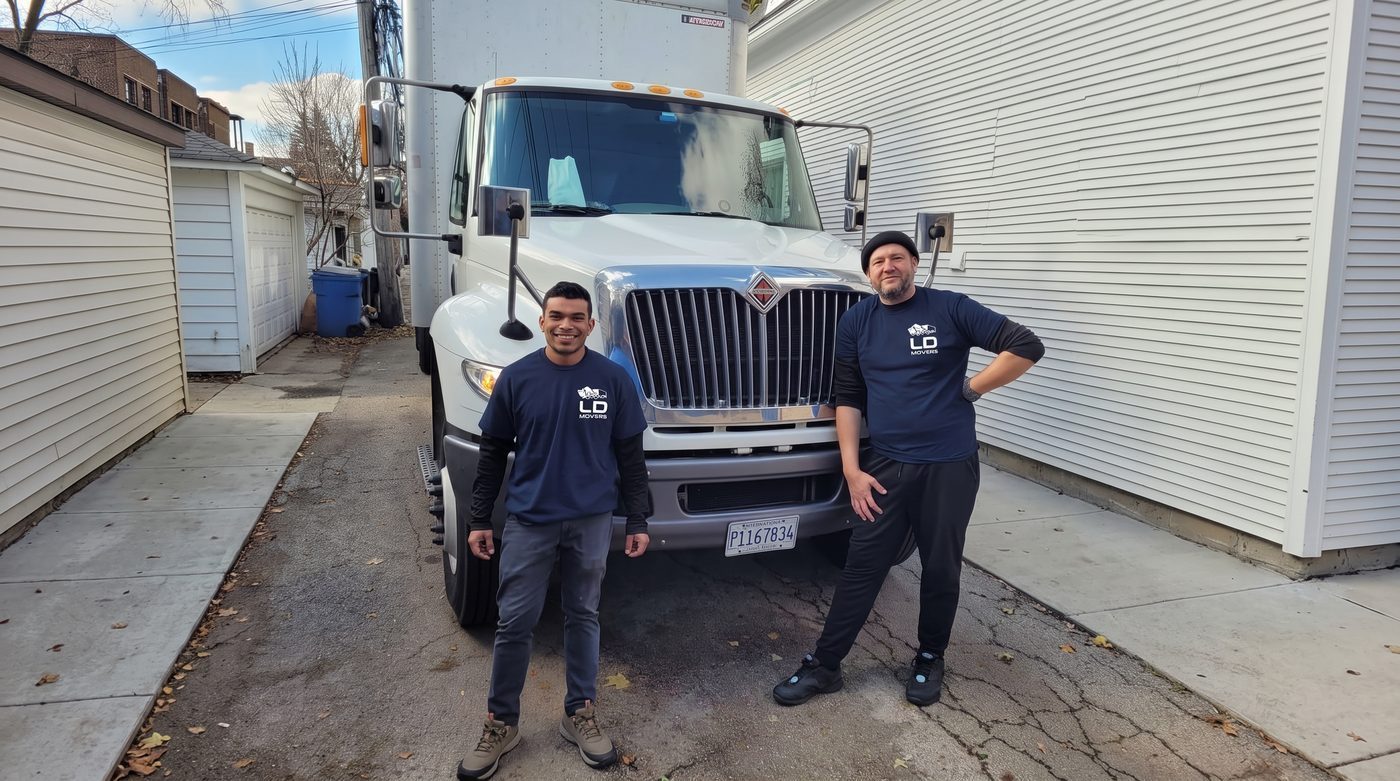 LD Movers crew with branded truck